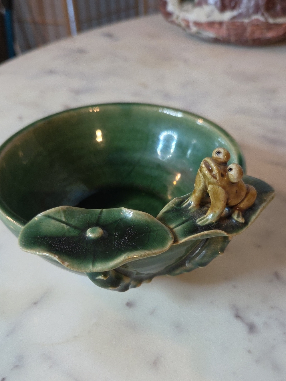 Vintage Majolica Pottery Frog  Planter / Bowl Glazed Sighned RARE